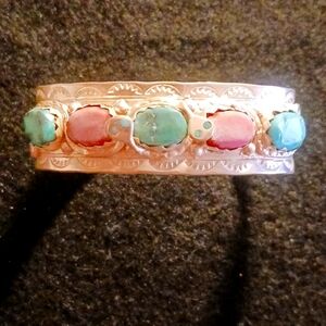 Handcrafted Multistone Copper Cuff Bracelet - Pink & Turquoise